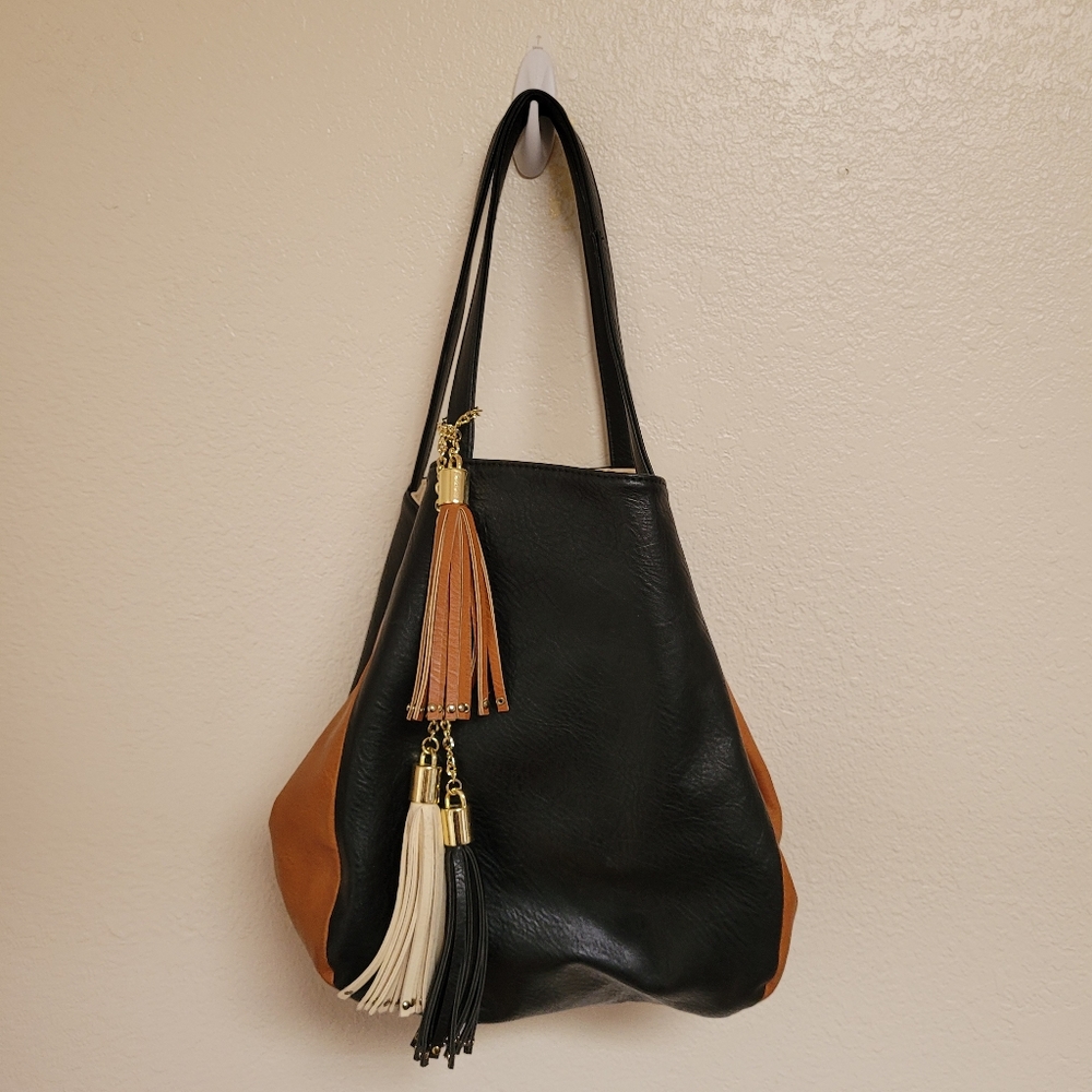 Big Buddha Black and Brown Vegan Leather Tote